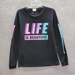 Life Is Beautiful Men T-Shirt‎ Large Black Logo Graphic Print DTLV Long Sleeve